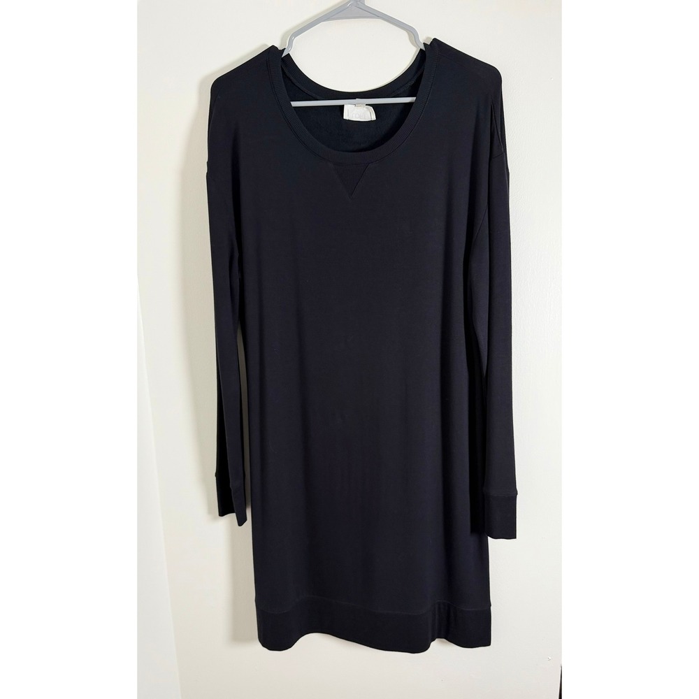 LOFT Outlet Lounge Black Fleece Crewneck Sweatshirt Dress Womens Lg Long Sleeve